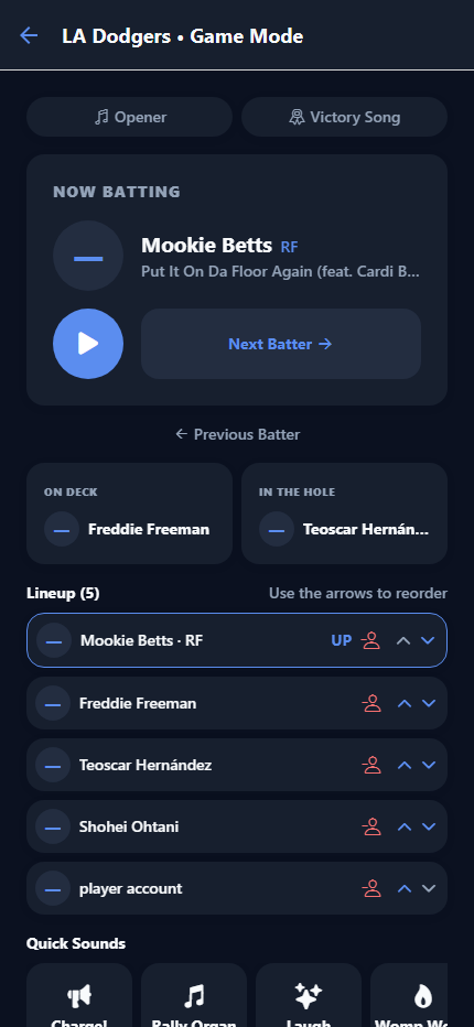 Game Mode lineup screen
